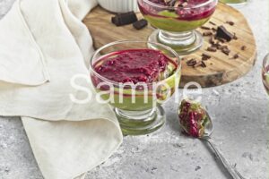 Matcha Pudding with Raspberry - Set 5